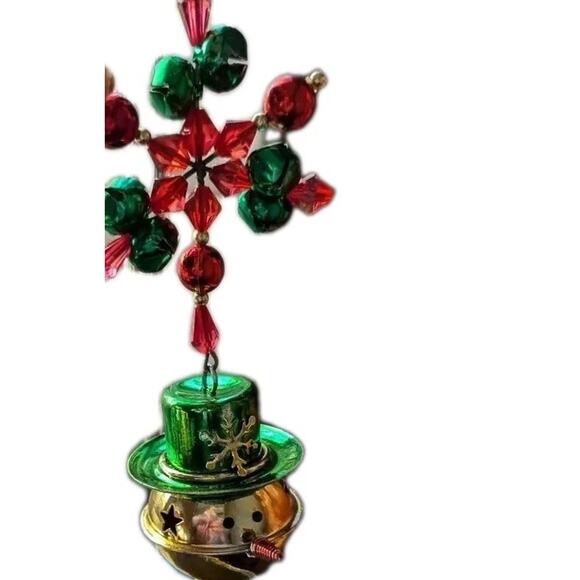 Pier 1 Jingle Bell Snowman Ornament Beaded Star Red Green Metal Christmas - Picture 3 of 8